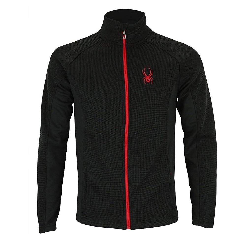 Spyder Boys Black Red Full Zip Waffle Knit Spring Lined Jacket Size M 10/12